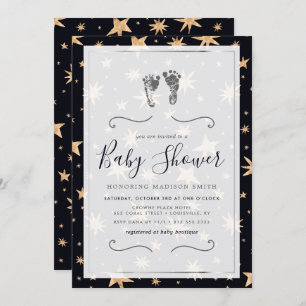 Invitation Gold Stars Marine Blue Trendy Starry Baby shower