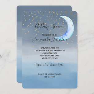 Invitation Gold Stars Moon Blue Ombre