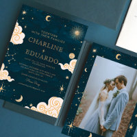 Gold Stars Moon Indigo Celestial Photo Mariage