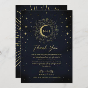 Invitation Gold Stars Night Celestial Sunburst Moon Merci