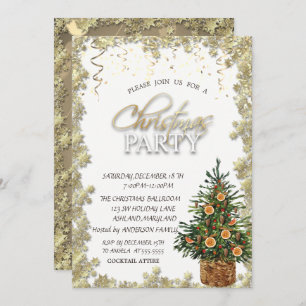 Invitation Gold Stars, Noël Arbre Orange Noël