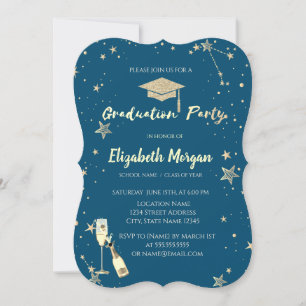 Invitation Gold Stars Parties scintillant Grad Casquette