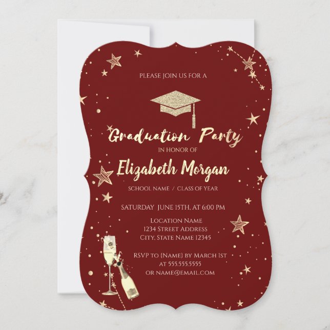 Invitation Gold Stars Parties scintillant Grad Casquette Red (Devant)