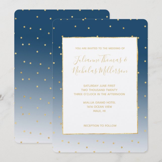 Invitation Gold Stars Sky Shine Bright Ombre Mariage (Devant / Derrière)