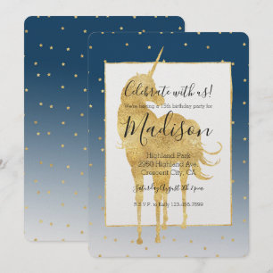 Invitation Gold Stars Sky Shine Bright Unicorn Ombre Annivers