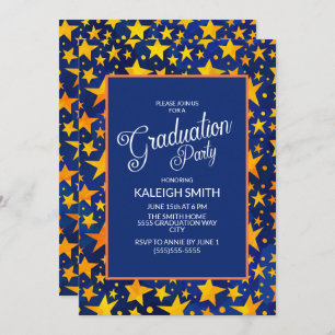 Invitation Gold Stars sur la Marine Blue Graduation Party