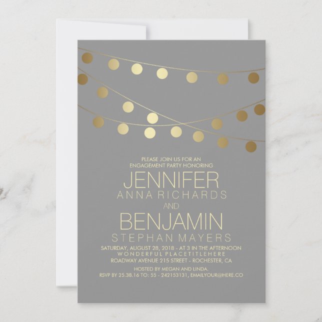 Invitation Gold String Lights Modern Engagement Party (Devant)