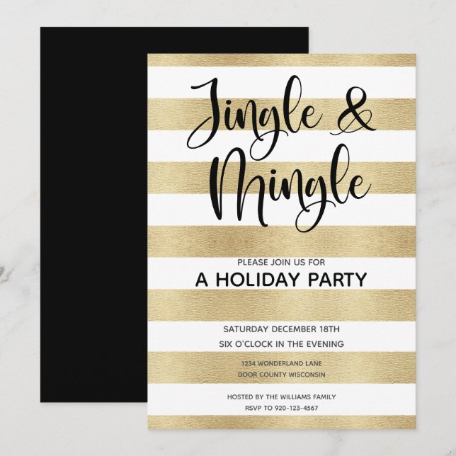 Invitation Gold Stripe Jingle et Mingle Holiday Party (Devant / Derrière)