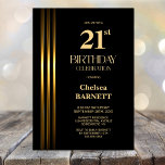 Invitation Gold Striped Black 21st Birthday Party<br><div class="desc">Invite your friends and loved ones to your birthday celebration with this modern gold striped black 21st birthday party invitation. The customizable text area in this invitation template allows you to include all the necessary details for your special birthday celebration, including the date, time, venue, and RSVP information. A variety...</div>