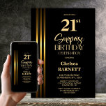 Invitation Gold Striped Black 21st Surprise Birthday Party<br><div class="desc">Make the surprise unforgettable with this stylish gold striped black surprise 21st birthday party invitation. The customizable text templates allow you to add the name of the honored guest, the secret party details, and the venue with ease. Your guest of honor will be in for a night of laughter and...</div>