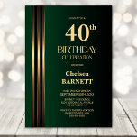 Invitation Gold Striped Black Green 40th Birthday Party<br><div class="desc">Invite your friends and loved ones to your birthday celebration with this modern gold striped black and green 40th birthday party invitation. The customizable text area in this invitation template allows you to include all the necessary details for your special birthday celebration, including the date, time, venue, and RSVP information....</div>