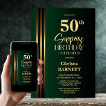 Invitation Gold Striped Black Green 50th Surprise Birthday<br><div class="desc">Make the surprise unforgettable with this stylish gold striped black and green surprise 50th birthday party invitation. The customizable text templates allow you to add the name of the honored guest, the secret party details, and the venue with ease. Your guest of honor will be in for a night of...</div>