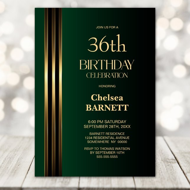 Invitation Gold Striped Black Green Any Age Birthday Party (Créateur téléchargé)