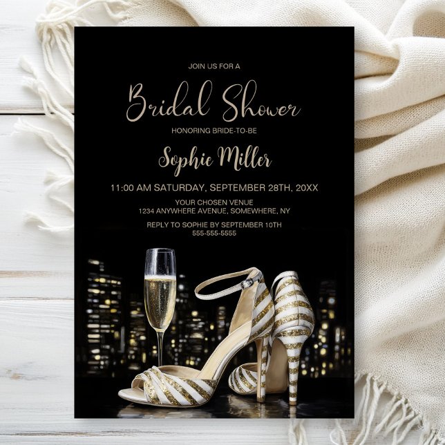 Invitation Gold Striped Stiletto Shoes Bridal Shower (Créateur téléchargé)