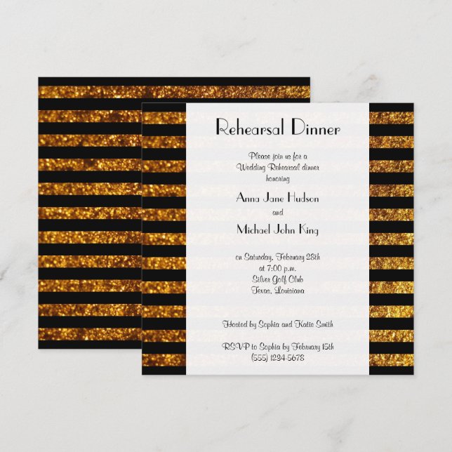 Invitation Gold Stripes, Motif rayé, Dîner de répétition (Devant / Derrière)