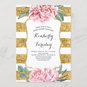 Invitation Gold Stripes Vintage Floral Fête des mariées blanc