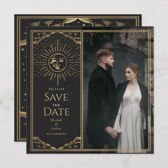 Invitation Gold Sun et Moon Tarot Card Photo Enregistrer la d (Devant / Derrière)