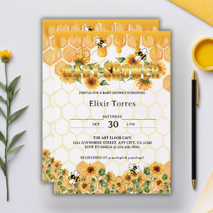 Invitation Gold Sunflower Honeycomb Honeybee Baby shower
