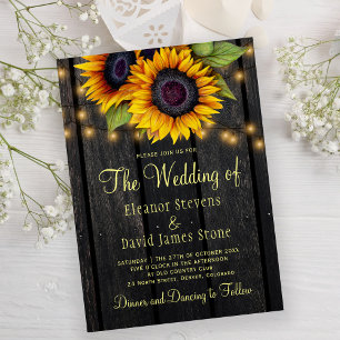 Invitation Gold sunflowers rustic country barn wood wedding