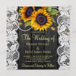 Invitation Gold sunflowers rustic country barn wood wedding