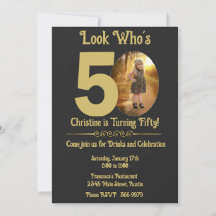 Invitation Gold sur Black avec photo 50th Birthday