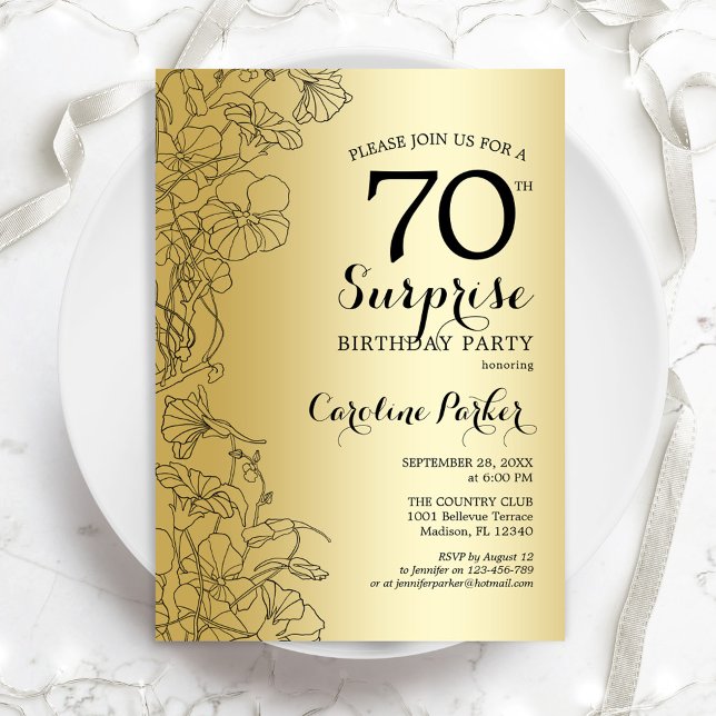 Invitation Gold Surprise 70e fête d'anniversaire (Créateur téléchargé)