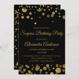 Invitation Gold Surprise fête d'anniversaire Gold Confetti