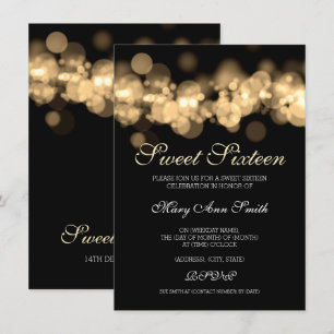 Invitation Gold Sweet 16 Bokeh Lights