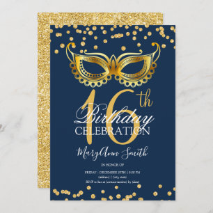 Invitation Gold Sweet 16 Masquerade Party Parties scintillant