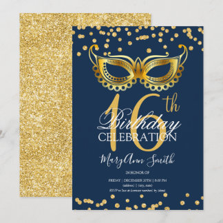 Invitation Gold Sweet 16 Masquerade Party Parties scintillant