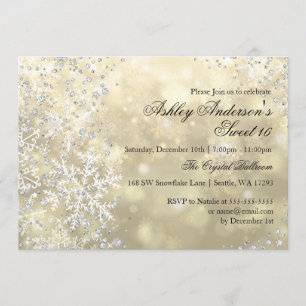 Invitation Gold Sweet 16 Winter Wonderland Sparkle Snowflakes