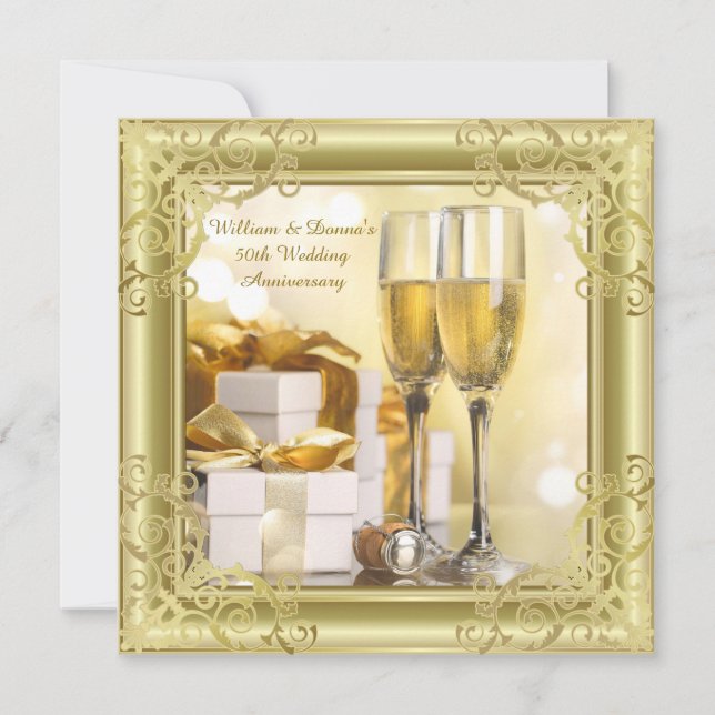 Invitation Gold Swirl 50e Mariage fête d'anniversaire (Devant)