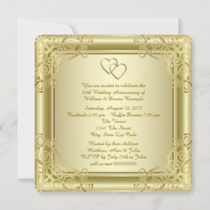 Invitation Gold Swirl 50e Mariage fête d'anniversaire