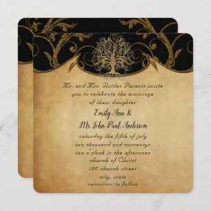 Invitation Gold Swirl Tree Gold & Black Metallic Mariage