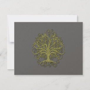 Invitation Gold Swirl Tree on Grey Wedding  Reception Card