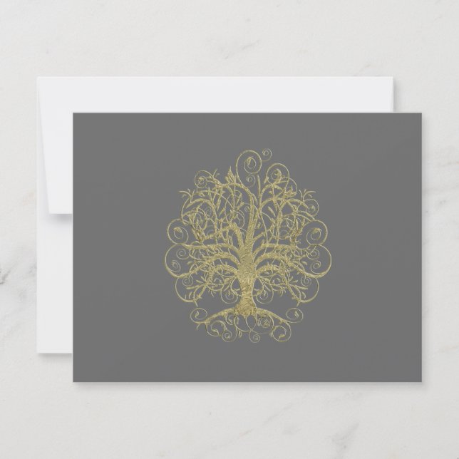 Invitation Gold Swirl Tree on Grey Wedding  Reception Card (Devant)