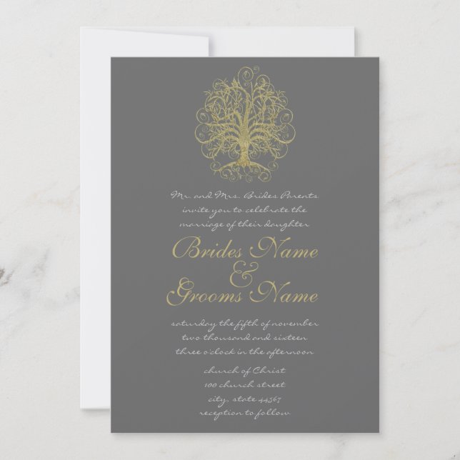Invitation Gold Swirl Tree Roots of Love Wedding Invite #4 (Devant)