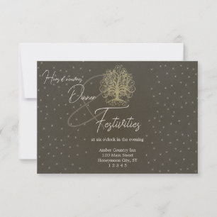 Invitation Gold Swirl Tree Stars Wedding  Reception Card