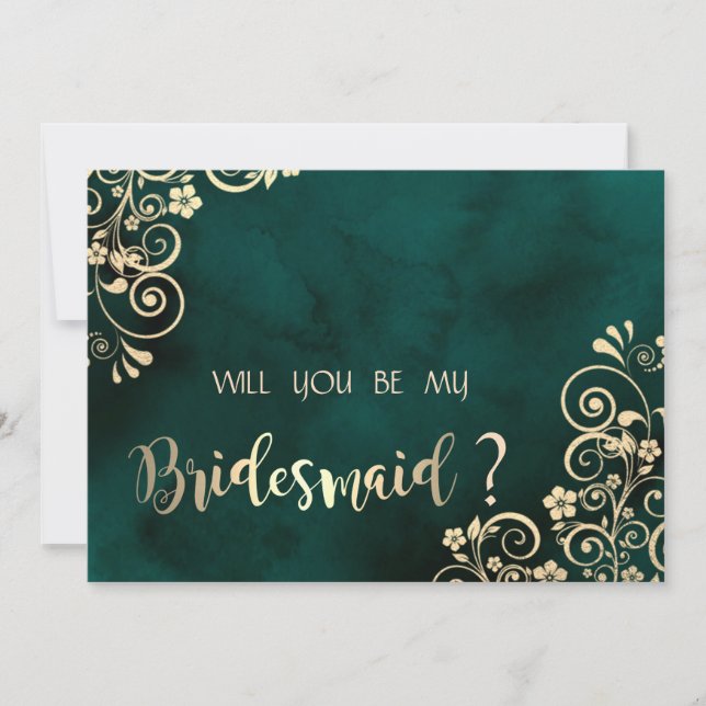 Invitation Gold Swirls Emerald Green Bridesmaid Card (Devant)