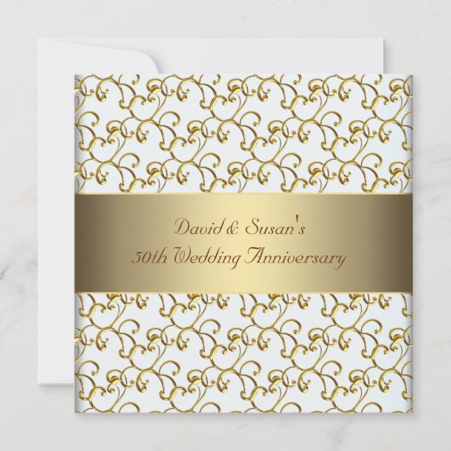 Invitation Gold Swirls Gold 50ème Mariage Anniversaire Party (Devant)