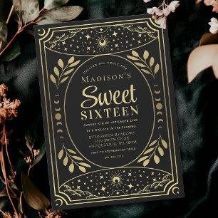 Invitation Gold Tarot Witchy Sweet 16 fête d'anniversaire