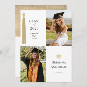 Invitation Gold Tassel & Cap 2 Photo Graduation Announcement