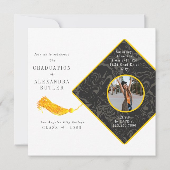 Invitation Gold Tassel Classe de script photo de 23 Graduatio (Devant)