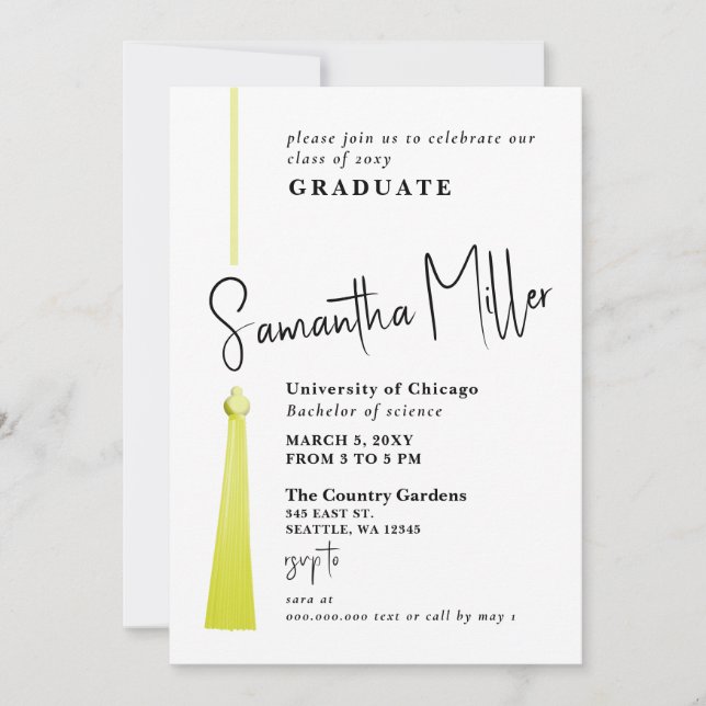 Invitation Gold Tassel Moderne Minimaliste Diplôme Photo (Devant)