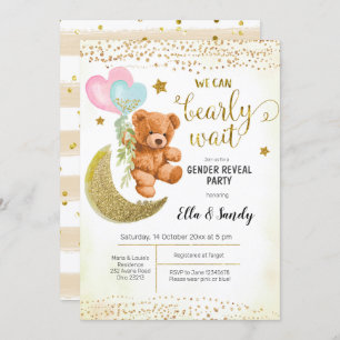 Invitation Gold Teddy Bear Balloon de sexe Revevela Party
