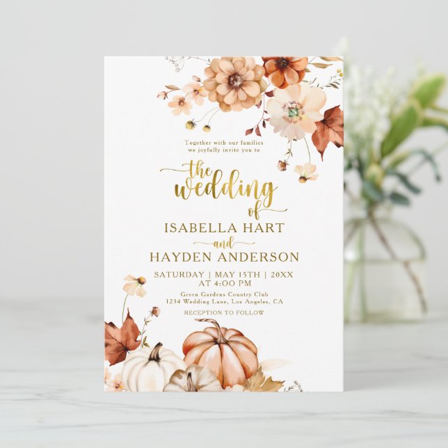 Invitation Gold Terracotta rouille Floral Russe Mariage (Debout devant)