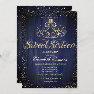Invitation Gold Tiara Confetti Princess Sweet 16