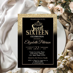 Invitation Gold Tiara Parties scintillant Bokeh Ombre Sweet 1