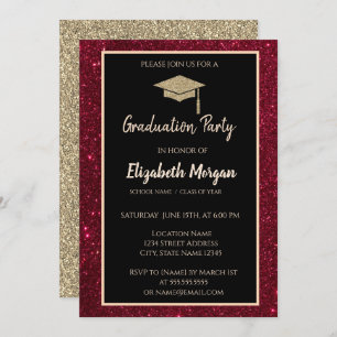Invitation Gold Tiara Red Parties scintillant Graduation