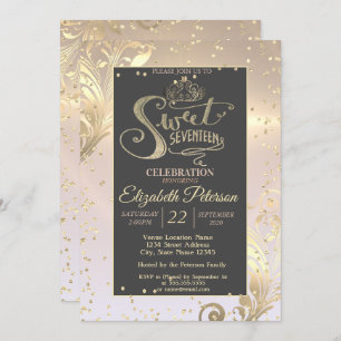 Invitation Gold Tiara Sweet Diamonds 17 Anniversaire